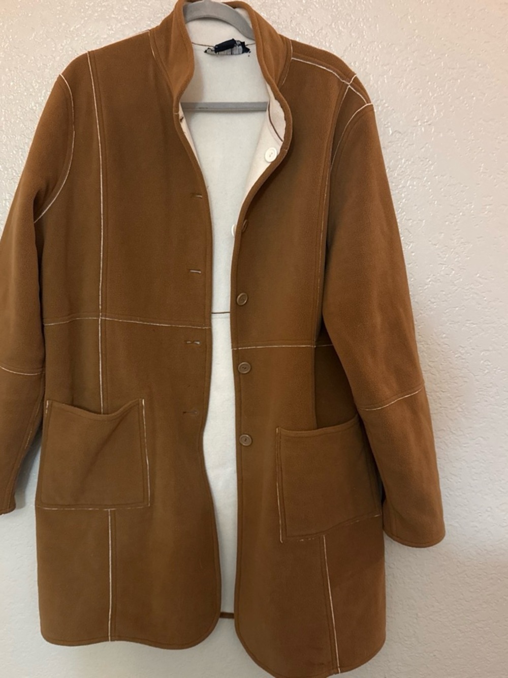 Susan Graver Camel Brown Stitch-Detail Leather Jacket
